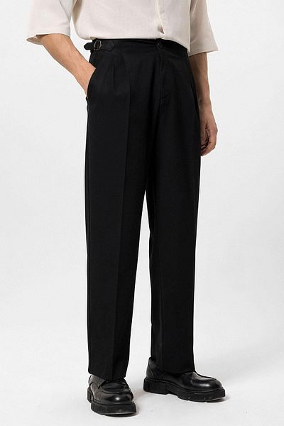 Antioch Black High Waist Buckle Detailed Comfortable Fit Men's Pants