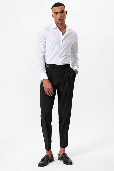 Antioch Dark Brown Men's Trousers with High Waist and Buckle Closure Detail