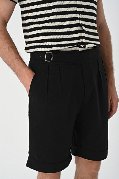 Antioch Μαύρο ανδρικό σορτς με λεπτομέρεια πλισέ