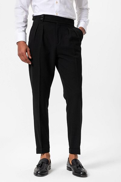 Antioch Black High Waist Pleated Textured Men's Trousers