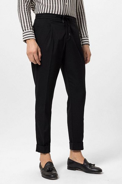 Antioch Black Elastic Waist Pleated Men's Trousers