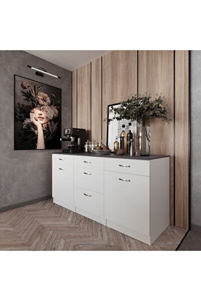 Tdesigno Alen Mutfak 5 Çekmeceli Alt Modül -180 Cm - Çok Amaçlı Dolap -tezgah Dahil