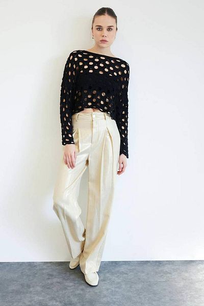 TENA Pulover de damă negru din tricot scobit
