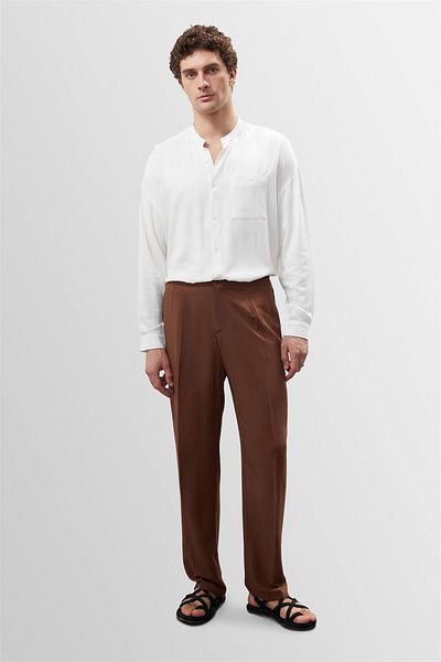 Antioch Brown High Waist Pleated Linen Blended Men's Trousers