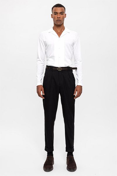 Antioch Black Belted Double Leg Trousers