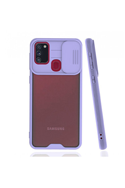 Nettech Samsung Galaxy M21 Uyumlu Platin Kamera Kızaklı Arka Koruma Kılıf - Lila