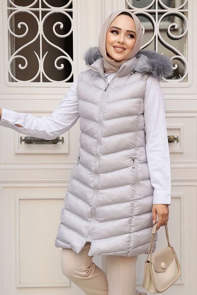 Neva Style Gray Hijab Puffer Vest 80171Gr