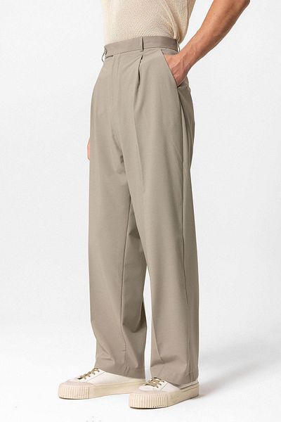 Antioch Light Khaki Baggy High Waist Men's Fabric Trousers
