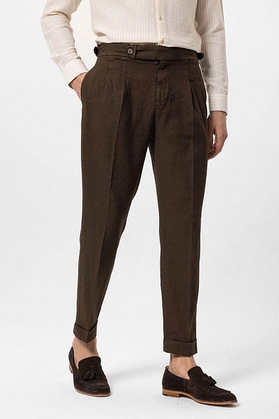 Antioch Brown Double Leg High Waist Men's Trousers