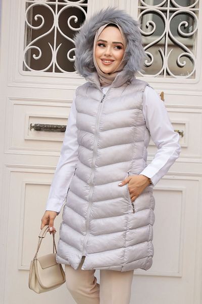 Neva Style Gray Hijab Puffer Vest 80171Gr