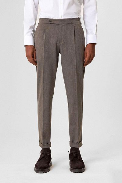 Antioch Brown High Waist Pleated Double Leg Men's Trousers