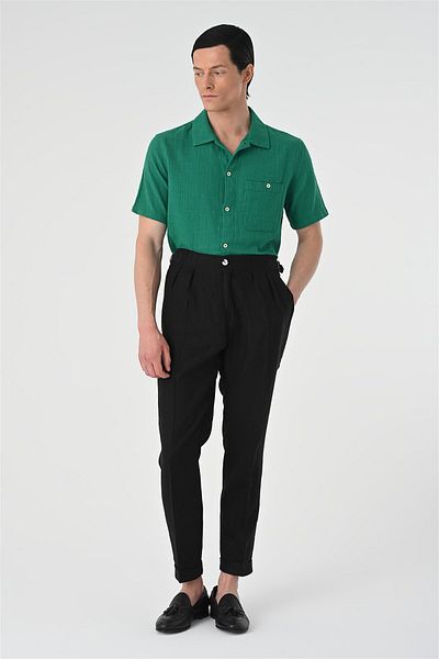 Antioch Black High Waist Pleated Linen Men's Trousers