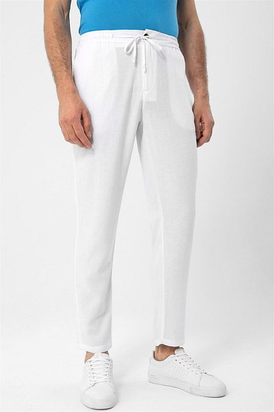 Antioch White Elastic Waist Men's Trousers