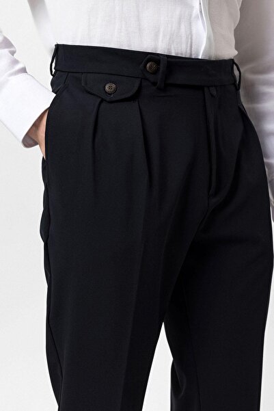 Antioch Lacivert Pileli Yüksek Bel Erkek Pantolon