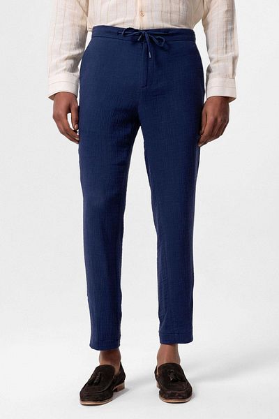 Antioch Navy Blue Men's Trousers - Regular Fit, Drawstring Waist
