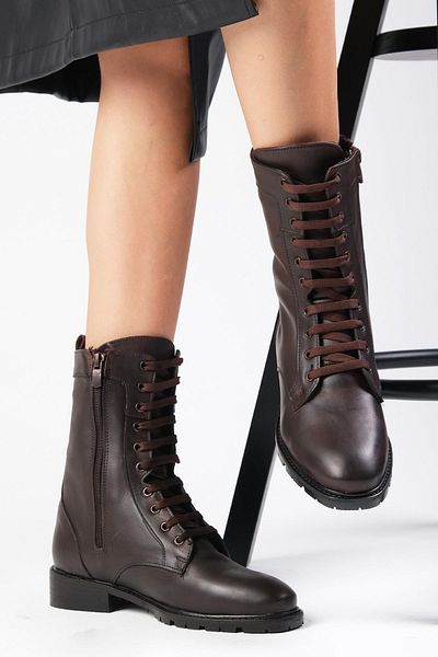 Mio Gusto Solana Genuine Leather Brown Women's Boots
