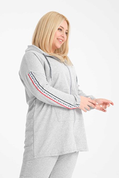 CNG MODA Women's Tomy Zippered Hooded Large Size Tracksuit Set