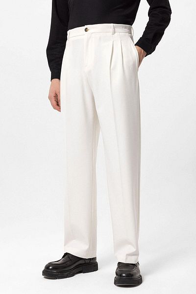 Antioch Ecru High Waist Pleated Comfortable Fit Men's Trousers