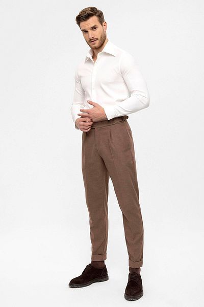 Antioch Brown High Waist Pleated Men's Trousers