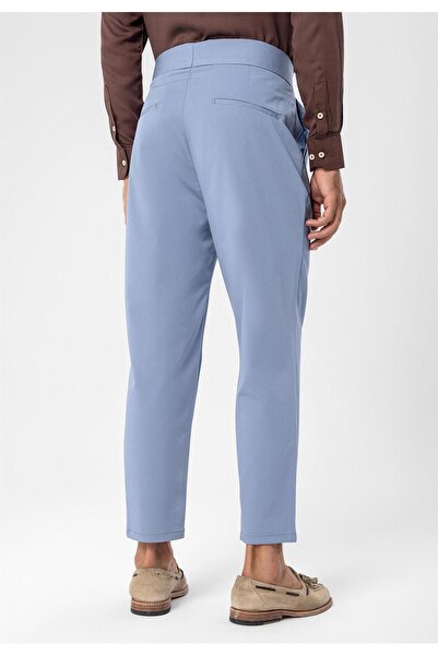 Antioch Light Blue High Waist Buckle Belt Pleated Fabric Trousers