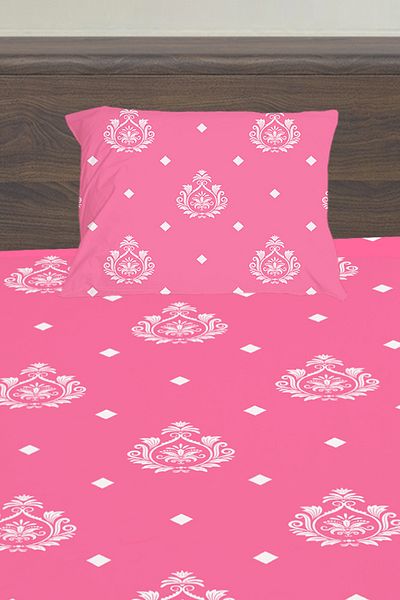 3D ELSE HALI Pink and White Retro Patterned Girl's Single Pillowed Elastic Sheet Set 100X200Cm