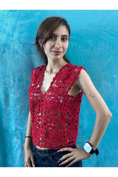 Gönülden Tasarım Motifed Hand Knitted Women's Sweater Blouse