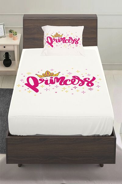3D ELSE HALI Princess Crowned Patterned Girl's Single Pillowed Elastic Sheet Set 100X200Cm