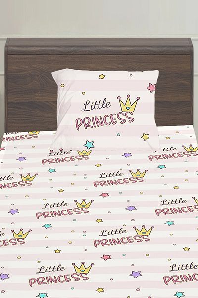 3D ELSE HALI Princess Written Pink Patterned Girl's Single Pillowed Elastic Sheet Set 100X200Cm
