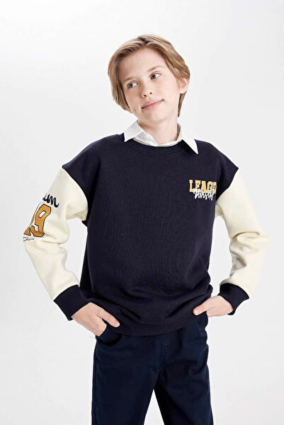 DeFacto Φούτερ DFC - Boy's Crew Neck με στάμπα Oversize