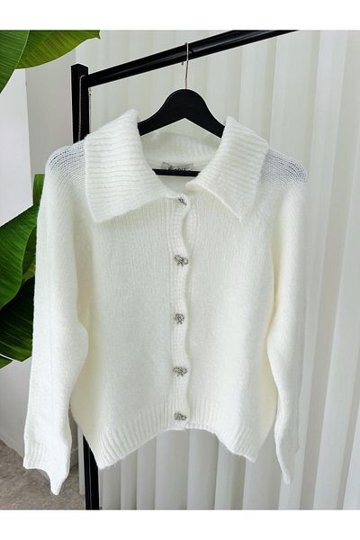 ASEL FASHİON Premium Ecru Soft Cardigan - Με Κορδέλες