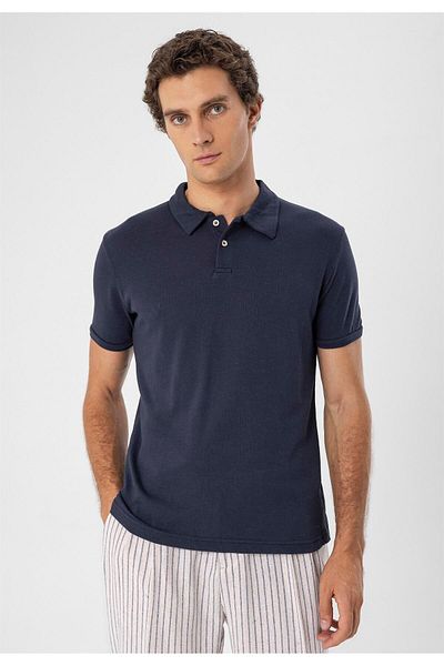 Antioch Navy Blue Polo Neck Slim Fit Men's T-shirt