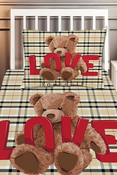 Else Halı Love Bear Teddy Patterned Girl's Decorative Printed Bedspread