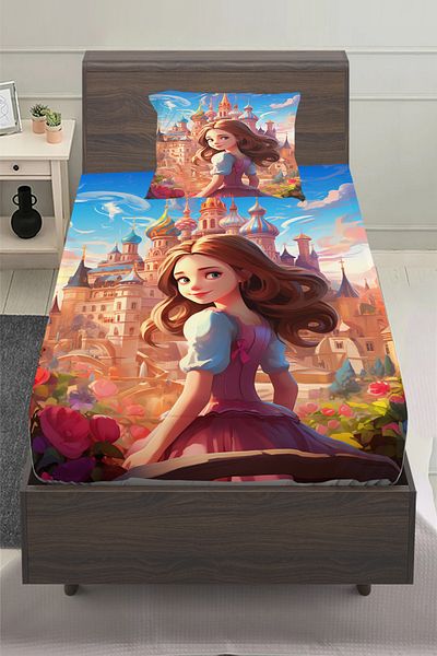 3D ELSE HALI Princess Şatalu Patterned Girl's Single Pillowed Elastic Sheet Set 100X200Cm