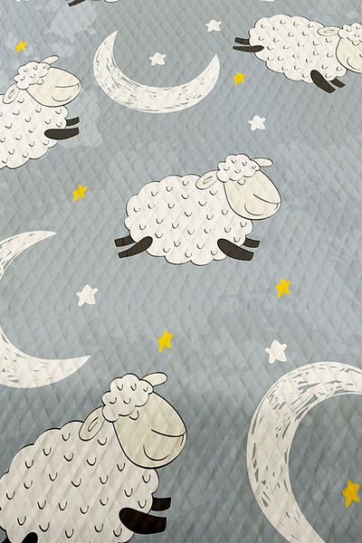 3D ELSE HALI Boy's Gray White Lamb Patterned Single Pique Bed Set - Quilted