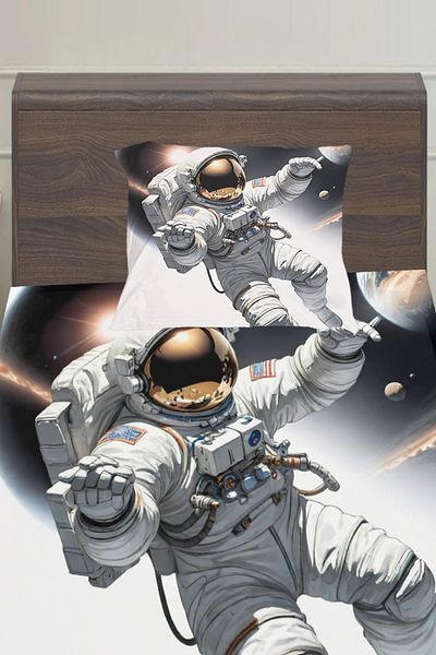 3D ELSE HALI Astronaut Cosmonaut Patterned Boy's Single Pillowed Elastic Sheet Set 100X200Cm