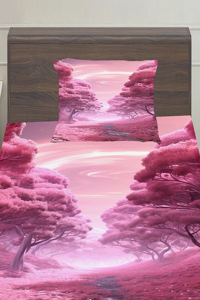 3D ELSE HALI Purple Flower Garden Patterned Kıc Children's Single Pillowed Elastic Sheet Set 100X200Cm