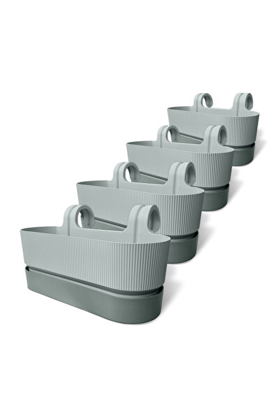 ToXA 4 Adet 5.8 Litre Gri Iksora Çift Askılı Saksı Dekoratif Balkon Saksısı T...