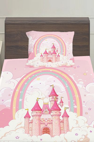3D ELSE HALI Pink Patterned Girl's Single Pillowed Elastic Sheet Set with Shats 100X200Cm