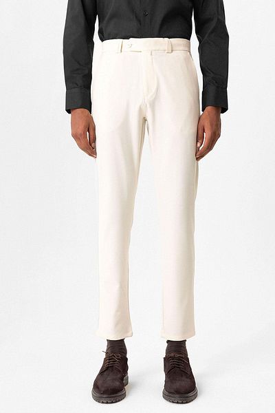 Antioch Ecru Men's Slim Fit Straight Accessory Fabric Trousers