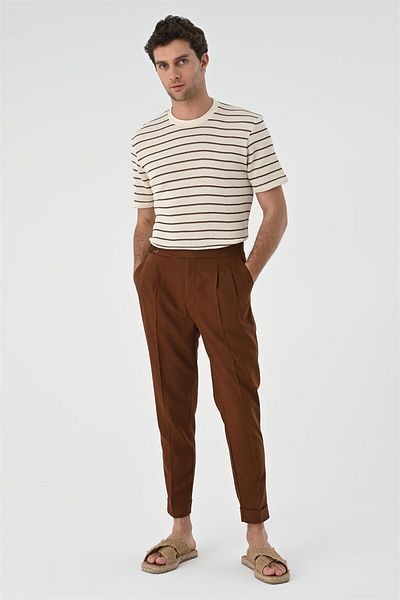 Antioch Brown Striped Knitted Men's T-shirt