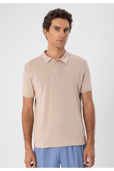 Antioch Beige Polo Neck Slim Fit Men's T-shirt