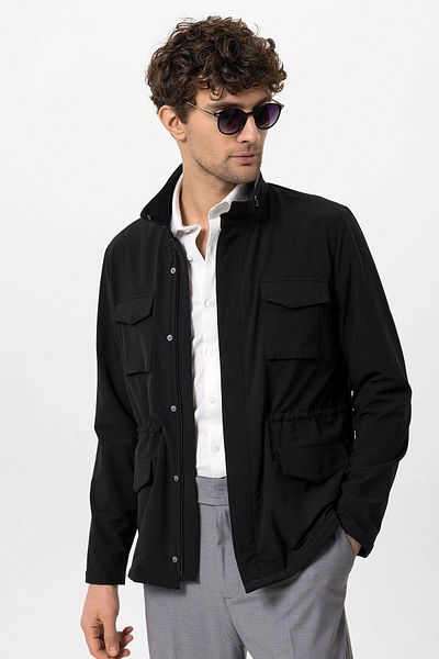 Antioch Black Stand Collar Safari Men's Coat