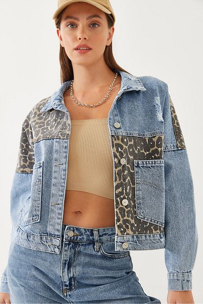Bianco Lucci Damen-Jeansjacke mit Leopardenmuster 60351014