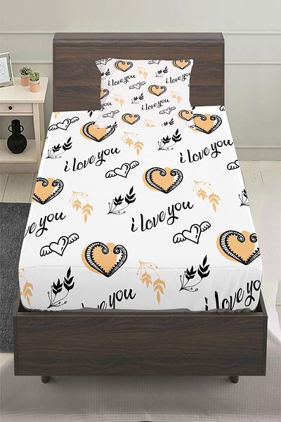 3D ELSE HALI Hearted I Love You Patterned Girl's Single Pillowed Elastic Sheet Set 100X200Cm