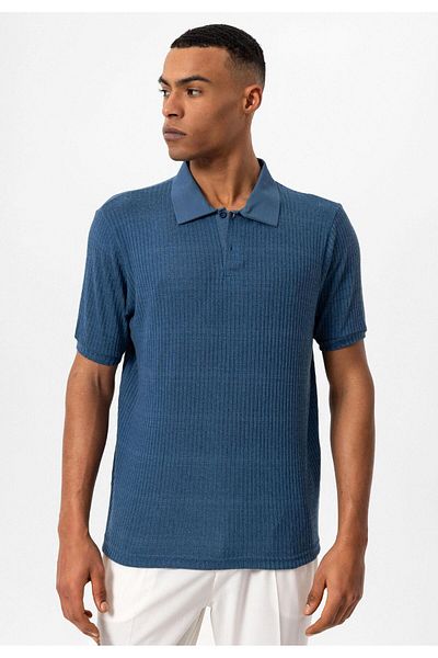 Antioch Men's Polo Neck Indigo Slim Fit T-shirt