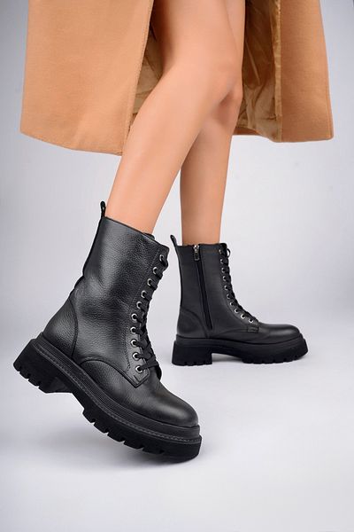 Deripabuc Genuine Leather Black Women's Leather Boots Trc-10936