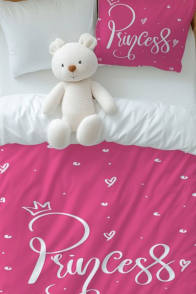 3D ELSE HALI Single Pink and White Patterned Girl's Duvet Cover Set with Pillowcase
