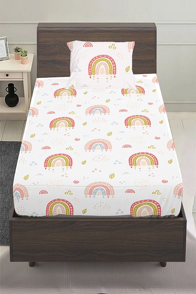 3D ELSE HALI Minimal Rainbow Patterned Girl's Single Padded Elastic Sheet Set 100X200Cm