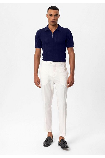Antioch Men's Knitted T-shirt - Navy Blue Polo Collar, Zippered