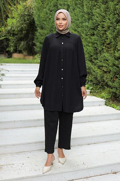 MİSSKAYLE Μαύρο κοστούμι Hijab με λεπτομέρεια με κορδόνια